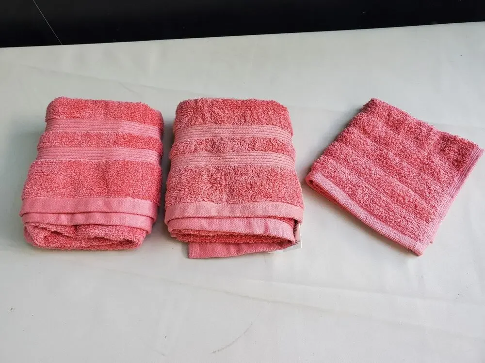 MAINSTAYS 2 Hand Towels & Washcloth Island Coral 100% Cotton Soft Absorbent Bath